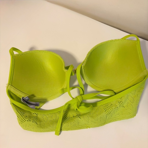 Aerie Perkier Push-Up Crochet Low Rise Bikini Matching Set Lime Green 32 C M - Picture 3 of 6